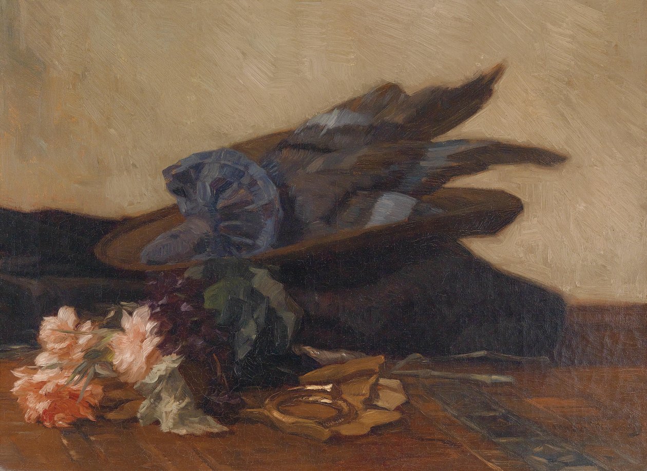 Csendélet kalap és rózsa alkotó: Marinus van der Maarel