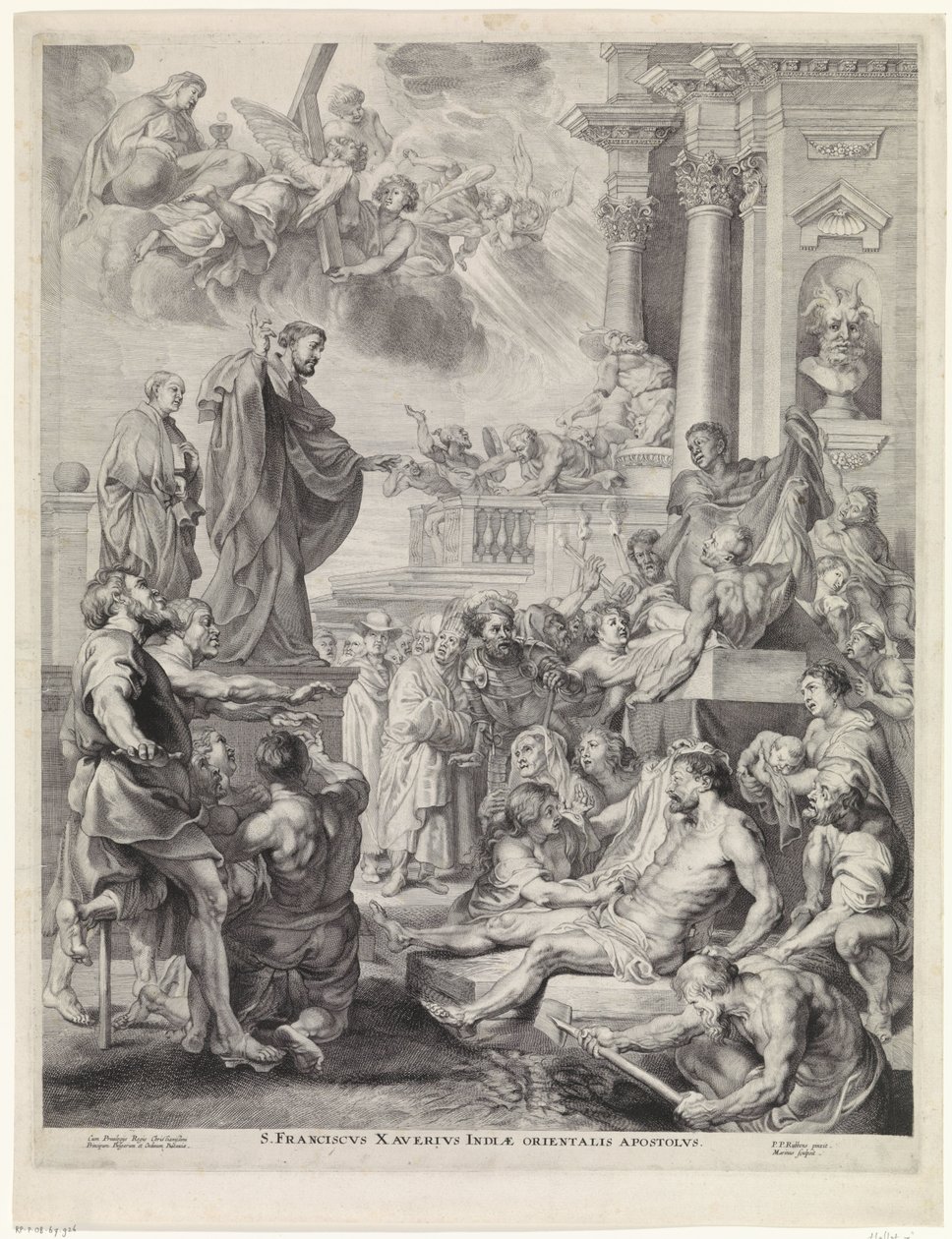 H. Franciscus Xavier wekt een dode tot leven Xavéri Szent Ferenc, Kelet-India apostola (cím a tárgyon) alkotó: Marinus Robyn van der Goes