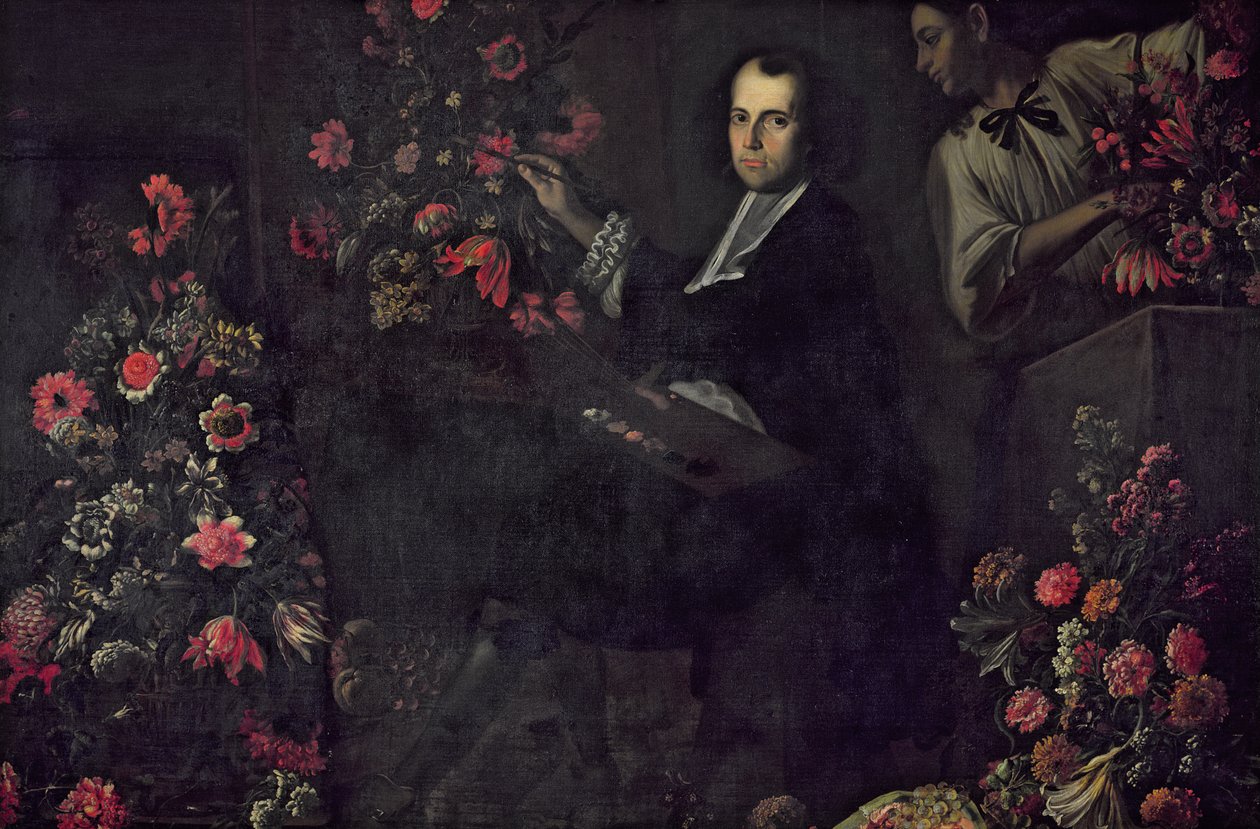 Önarckép egy szolgálóval, 1650 körül alkotó: Mario dei Fiori
