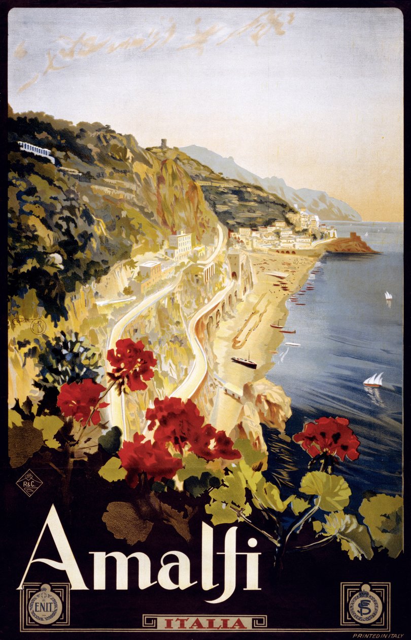 Amalfi-parti utazási poszter, 1910 körül (litográfia) alkotó: Mario Borgoni