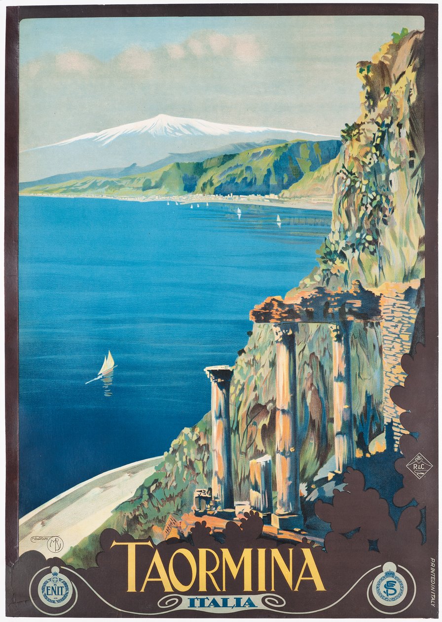 Taormina reklámplakát, 1927 körül (színes litográfia) alkotó: Mario Borgoni