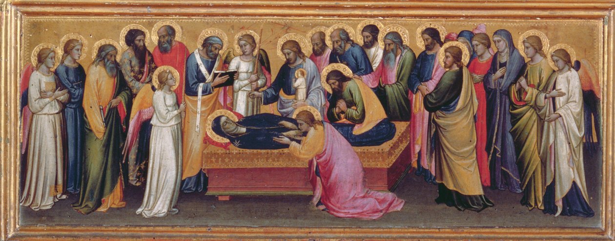 Madonna és gyermek a szentekkel, részlet a Szűz halála tempera predellájából a 80340-es panelrészleten alkotó: Mariotto di Nardo