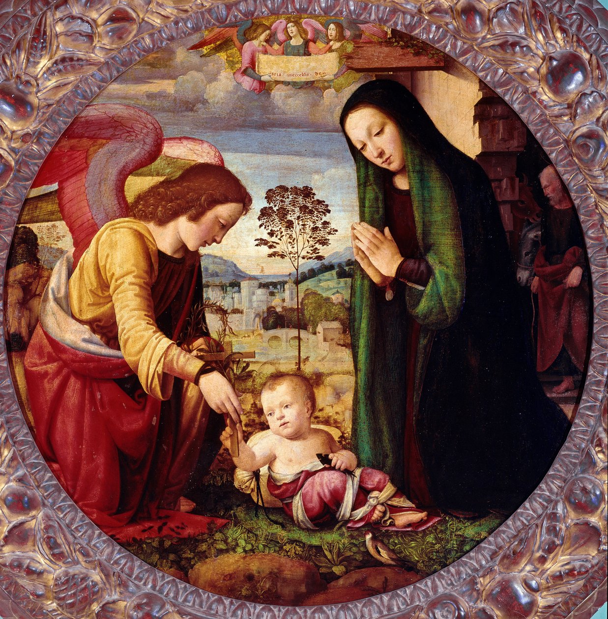 Szent család angyallal Mariotto Albertinelli (1474-1515) festménye, Firenze, Palazzo Pitti, Galleria Palatina alkotó: Mariotto Albertinelli