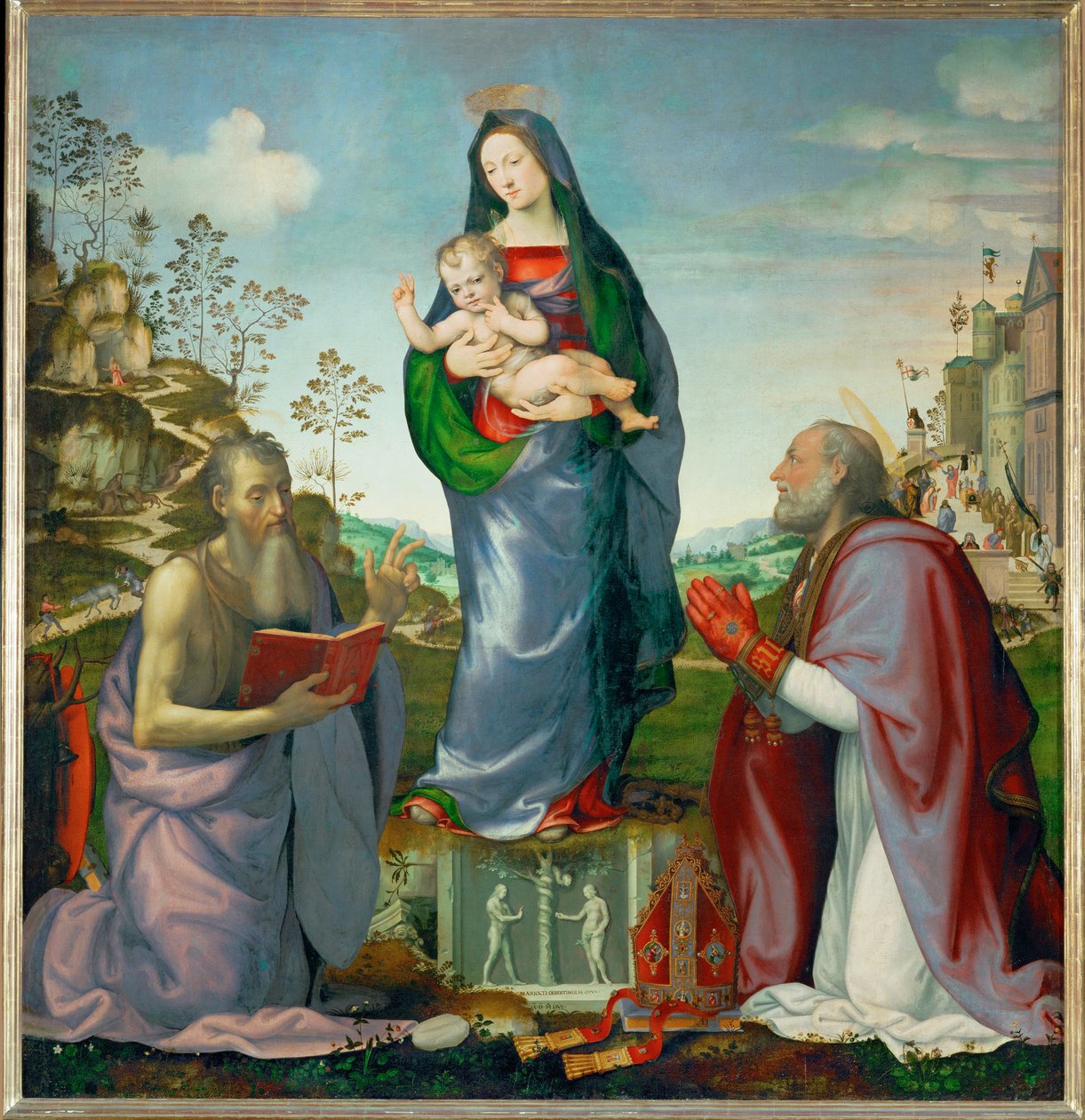 Szent Jeromos és Szent Zénóbiás imádják a gyermek Jézust ... alkotó: Mariotto Albertinelli