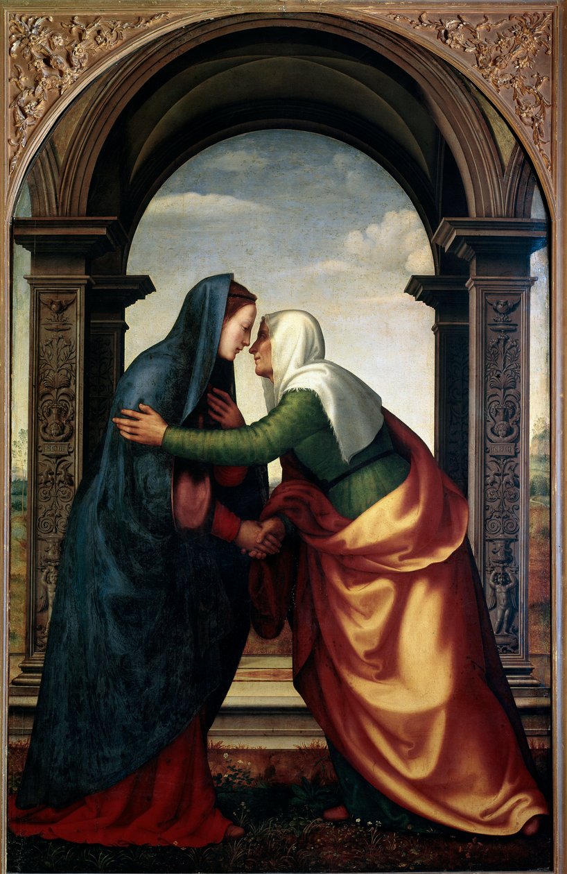 Szent Erzsébet látogatása Szűz Máriánál (olaj, tábla alkotó: Mariotto Albertinelli