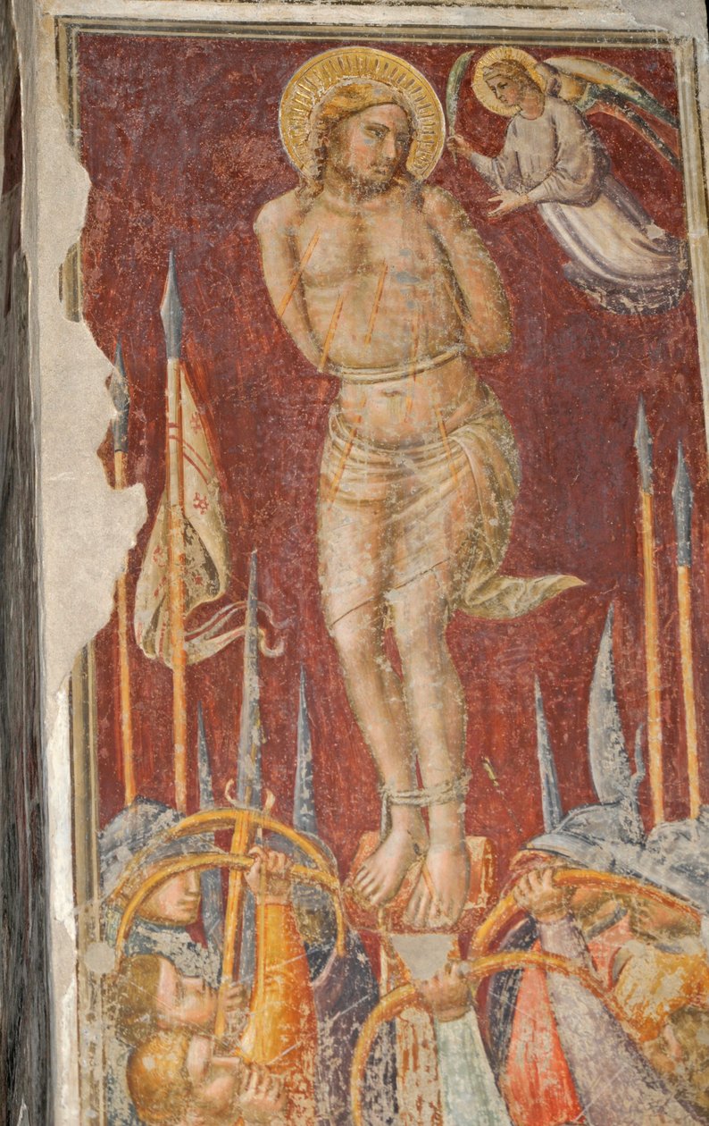Szent Sebestyén, Mariotto di Nardo freskója, Santa Maria Maggiore templom, Firenze (UNESCO világörökségi lista alkotó: Mariotto di Nardo