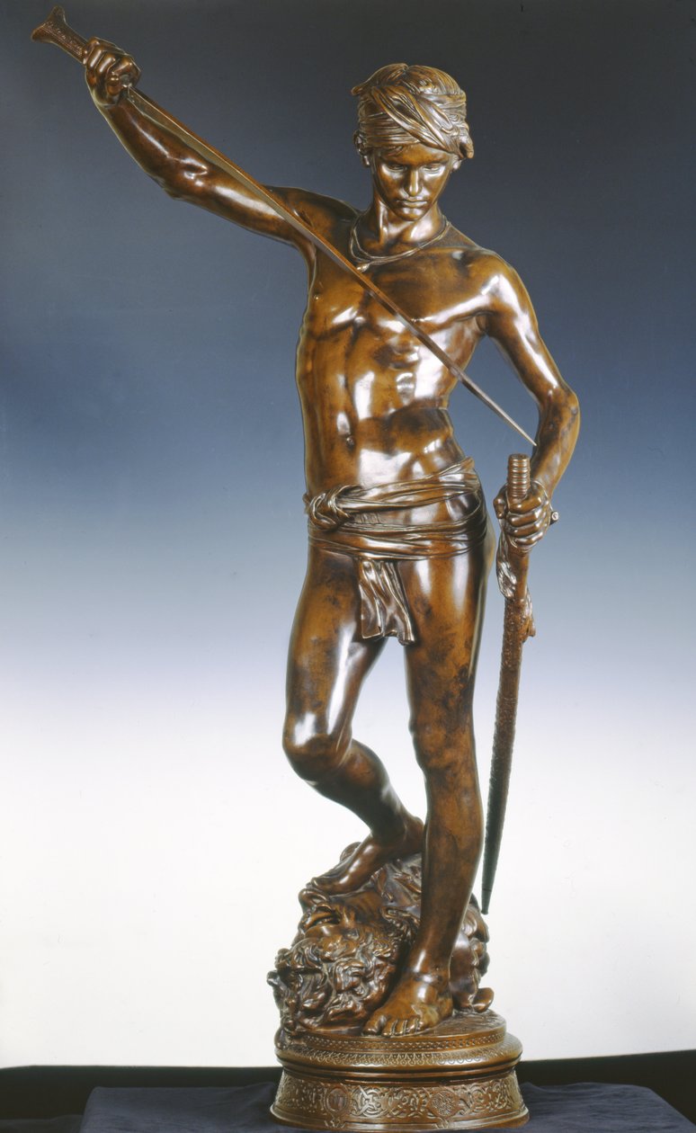 Dávid Góliát fejével, 1872 körül (bronz, sötétbarna patinával) alkotó: Marius Jean Antonin Mercie