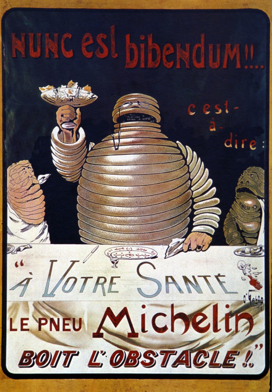 Reklámplakát Michelin gumiabroncs: Nunc egy bibendum, a Michelin gumiabroncs felszívja az akadályt alkotó: Marius Rossillon