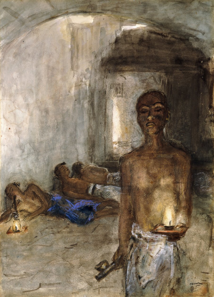 Opium Smoker, Saigon (akvarell és színes kréták) alkotó: Marius Alexander Jacques Bauer