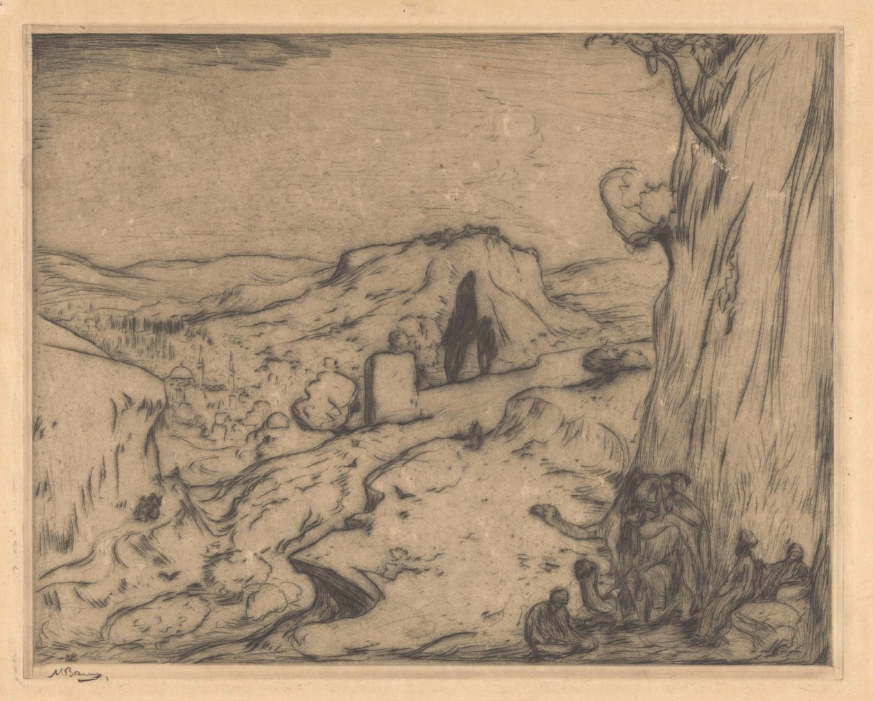 Kilátás egy keleti városra egy völgyben alkotó: Marius Bauer (signed by artist)