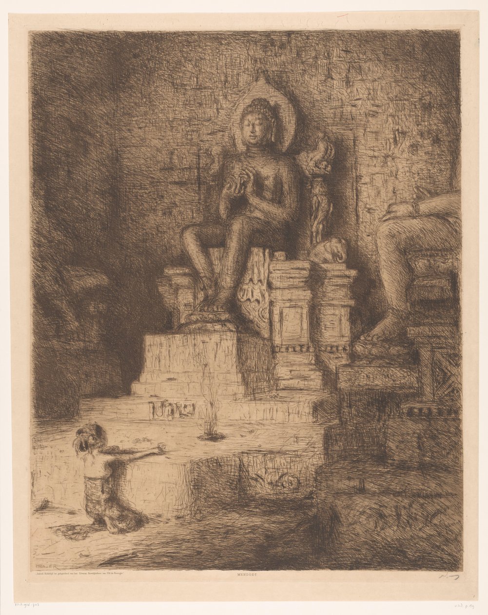 Mendoen (eredeti cím a tárgyon) Indiai tiszteletadás H. M. királynő ezüstlakodalma alkalmából (eredeti sorozatcím a tárgyon) alkotó: Marius Bauer (signed by artist)