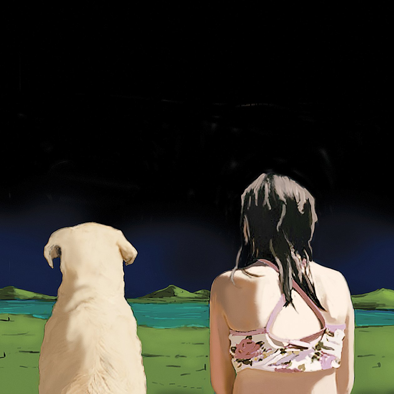 Girl and Yellow Lab, 2008 (akril, vászon) alkotó: Marjorie Weiss