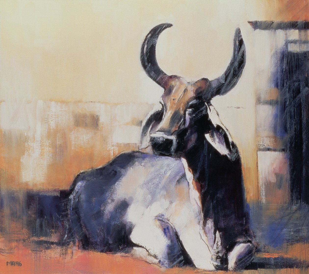 Szent tehén, Bhuj, 1996 (olaj, papír) alkotó: Mark Adlington