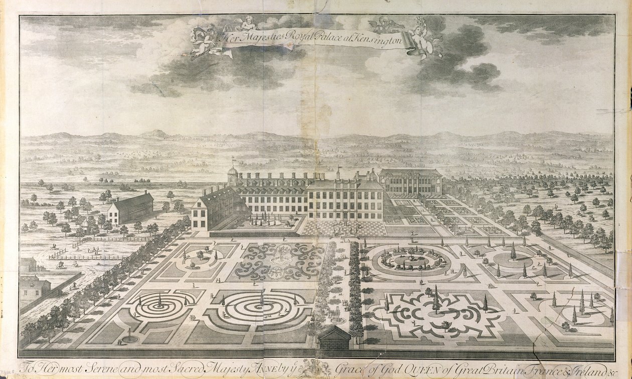 A Kensington-palota kertjeinek madártávlati képe, Johannes Kip (1652-1722 körül) metszete, kiadó: J. Smith, 1724. alkotó: Mark Anthony Hauduroy