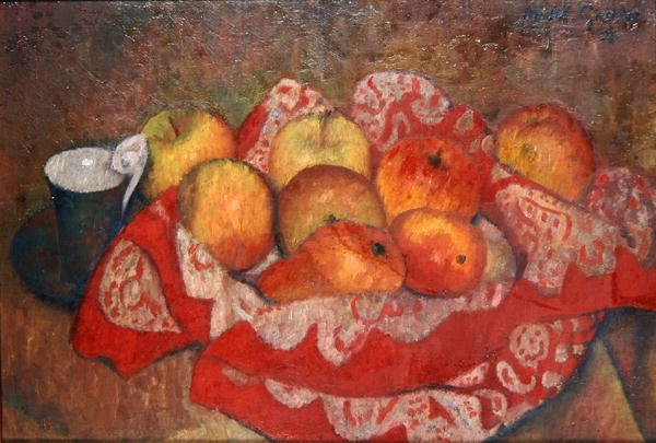 Alma és körte egy piros ruhán alkotó: Mark Gertler
