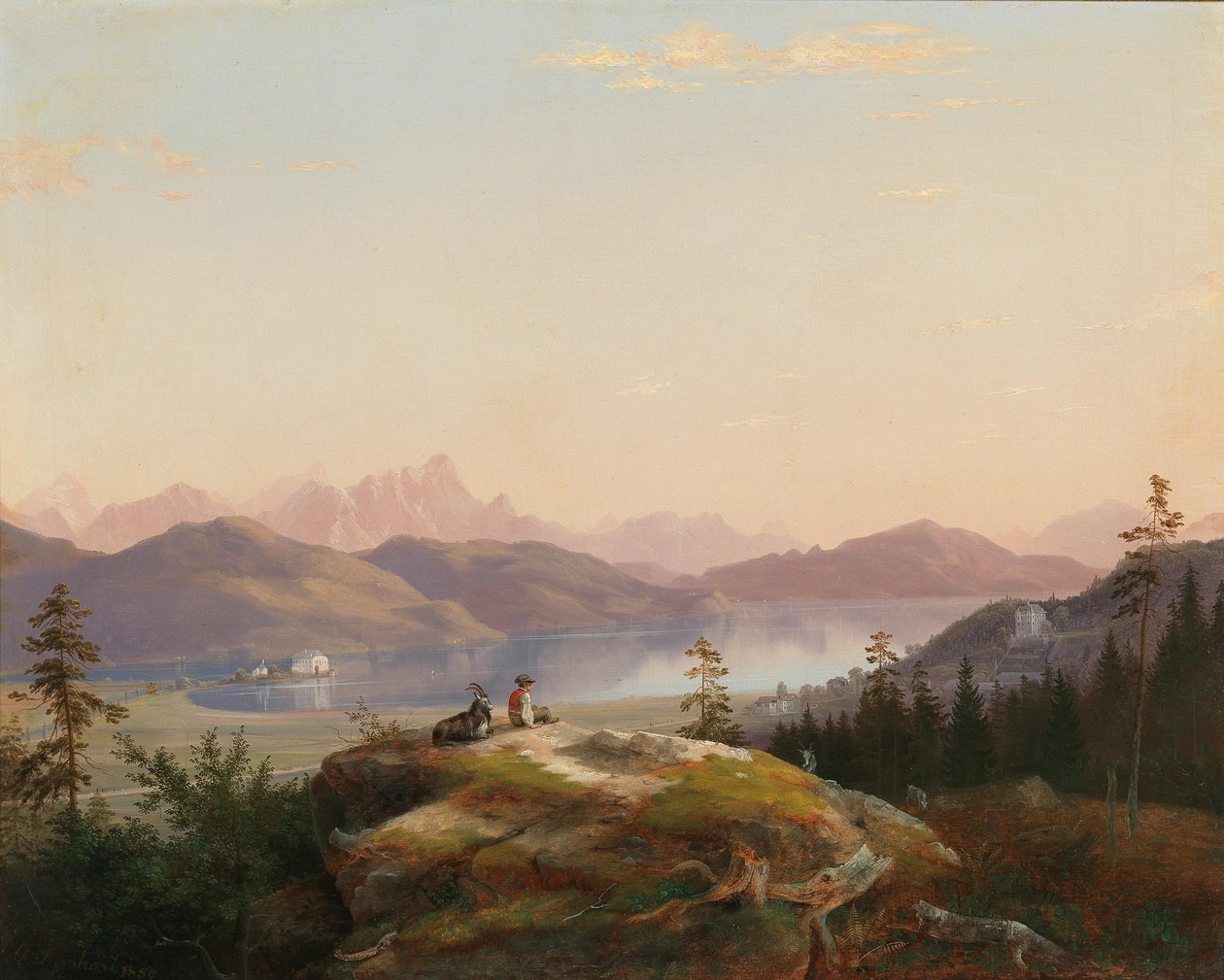 Kilátás a Wörthi-tóra Maria Loretto-val és a Freyenthurn-kastéllyal alkotó: Marko Pernhart