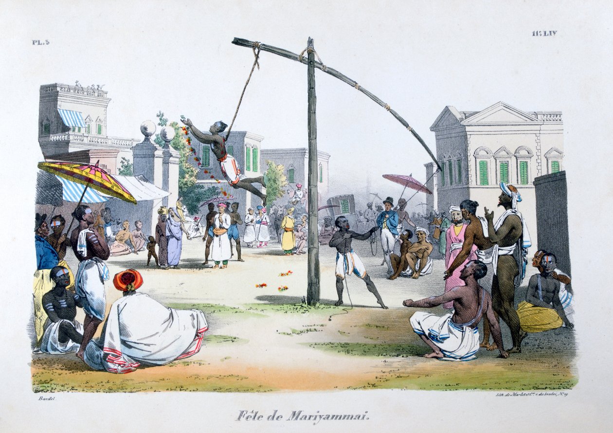 Mariamma és Mariammi ünnepe, hindu daitya, 1828 alkotó: Marlet et Cie