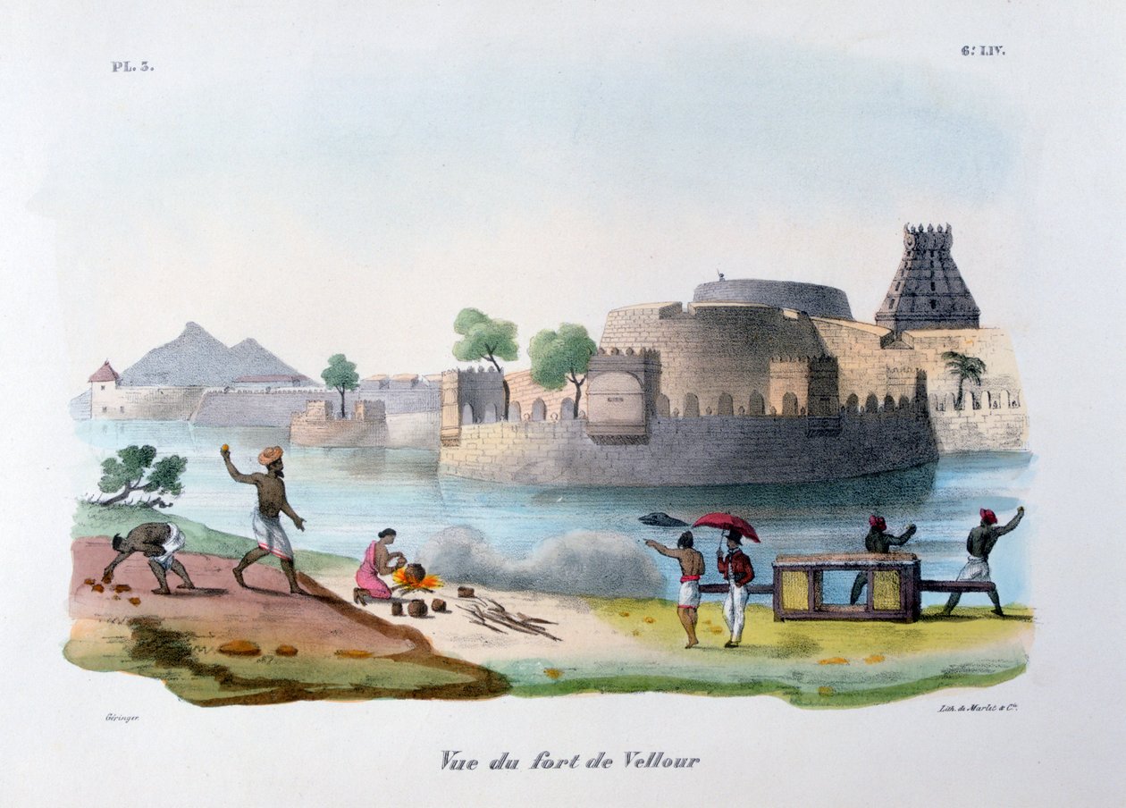 "The Fort of Vellore Vellore", India, 1828 alkotó: Marlet et Cie
