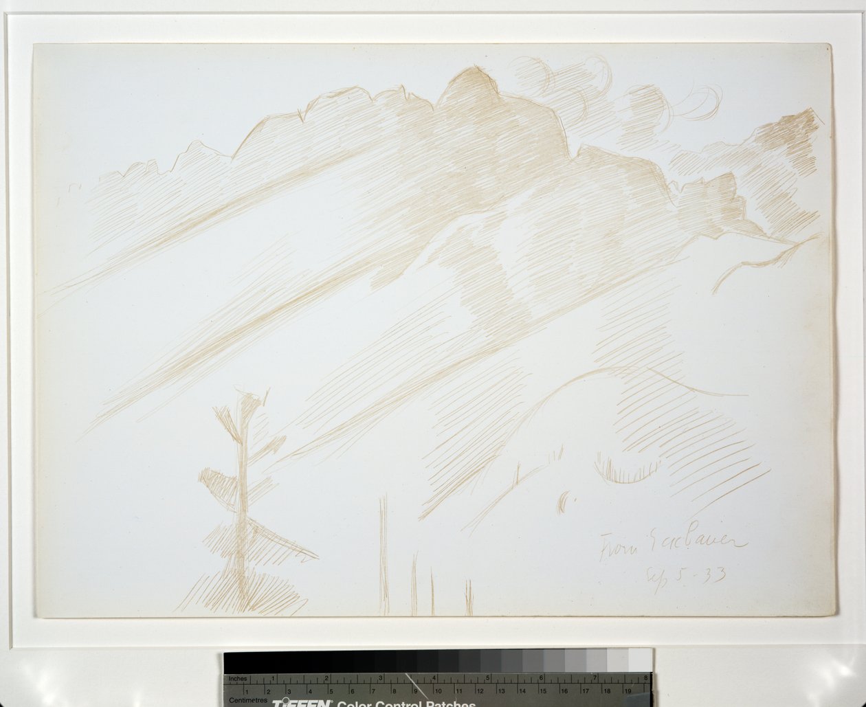 Hegyi táj felhőkkel és fákkal alkotó: Marsden Hartley