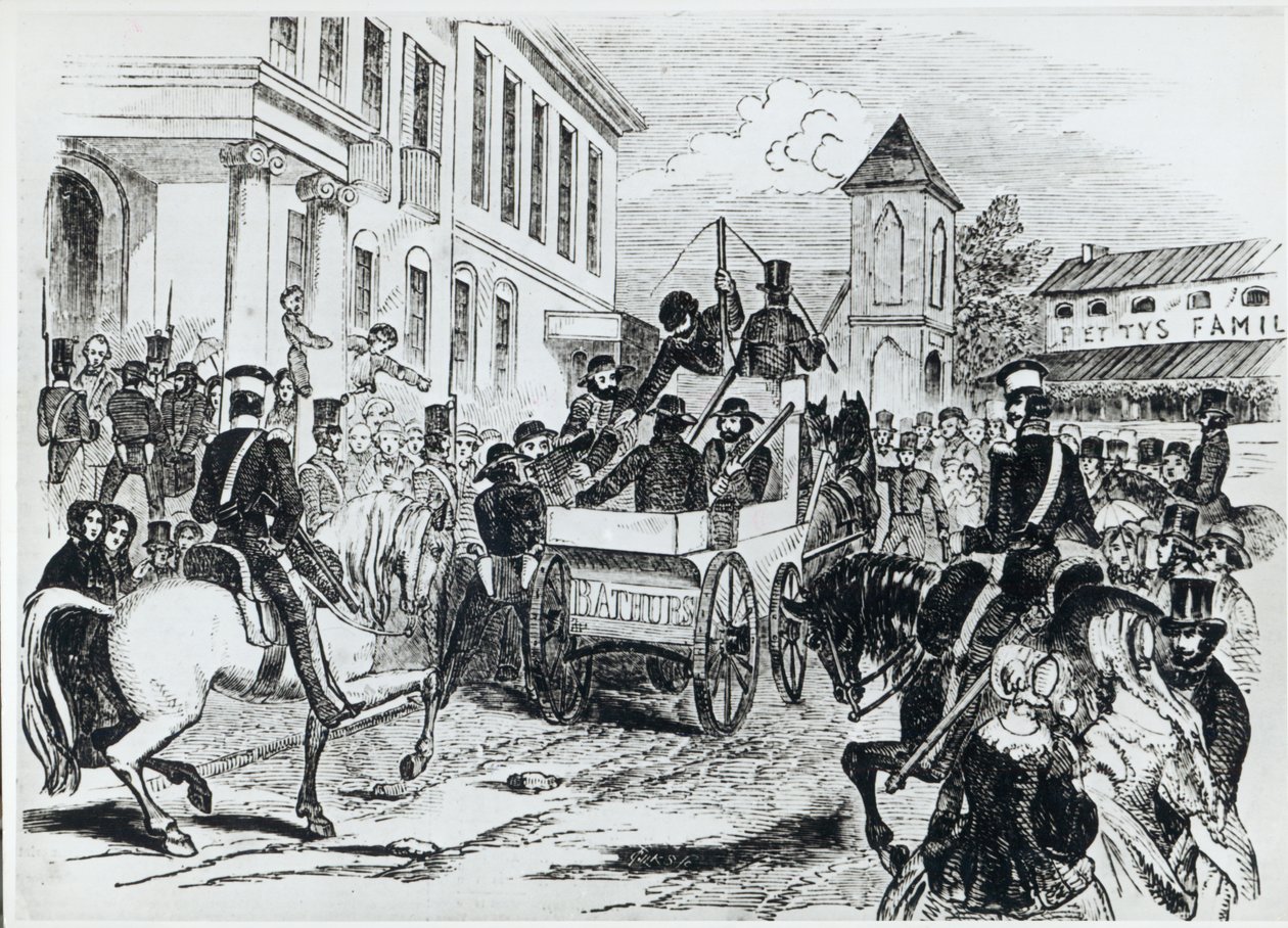 A kormányzati szállítmány megérkezése a Sydney-i gyarmati kincstárhoz 1851. augusztus 21-én, a „The Illustrated London News”-ból, 1852. január 24. alkotó: Marshall Claxton