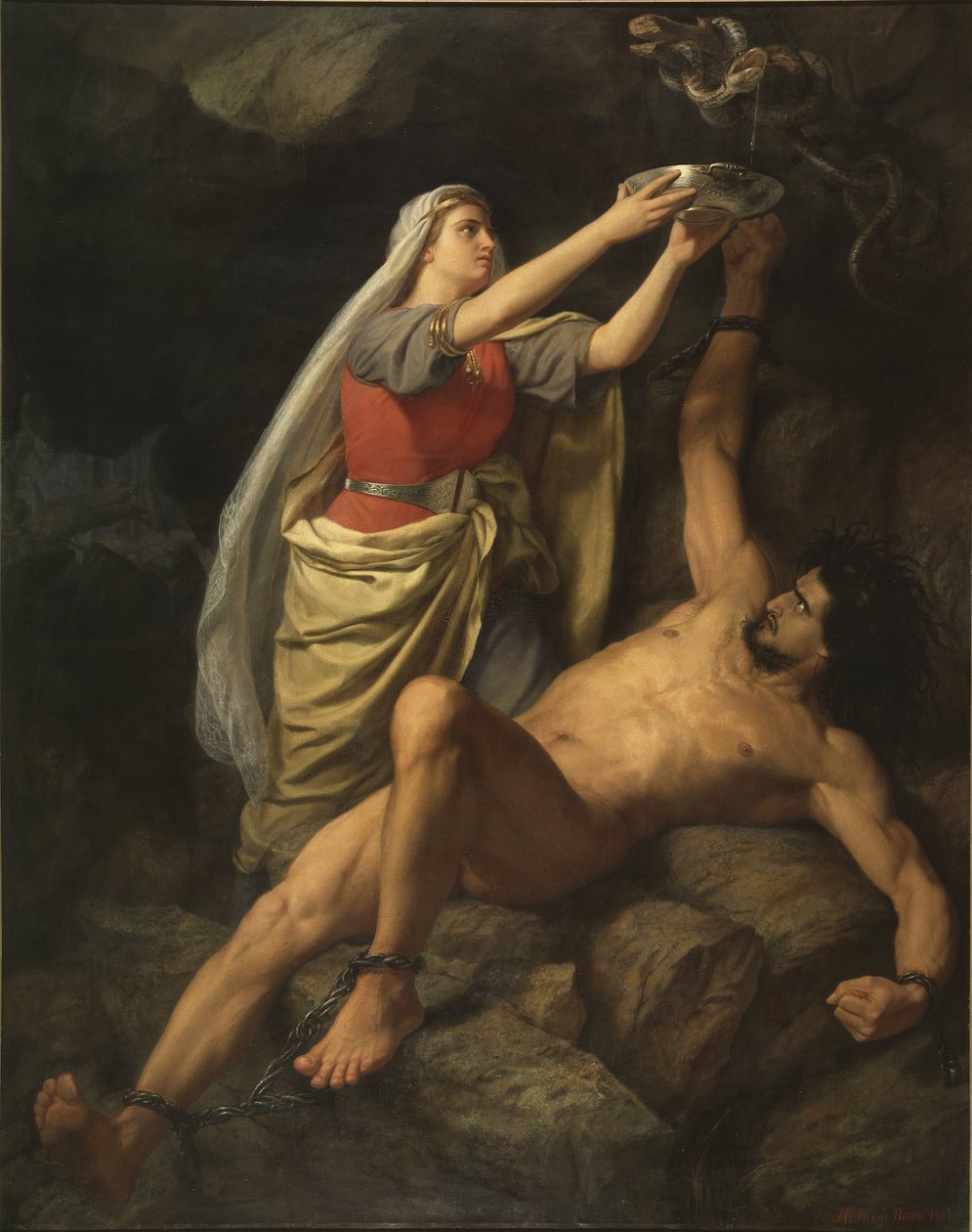 Loki et Sigyn – Loki és Sigyn, szerző: Winge, Marten Eskil (1825-1896). Olajfestmény alkotó: Mårten Eskil Winge