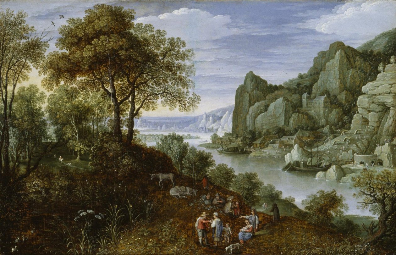 Folyói táj bányászattal, 1620-29 alkotó: Marten Ryckaert