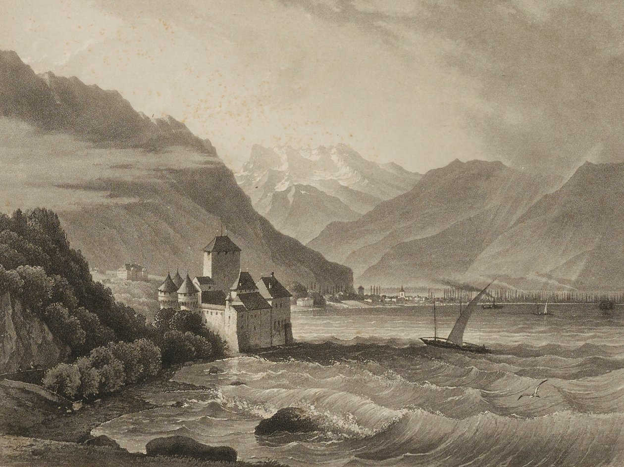 Chateau de Chillon; kilátás Vevey-ből alkotó: Martens