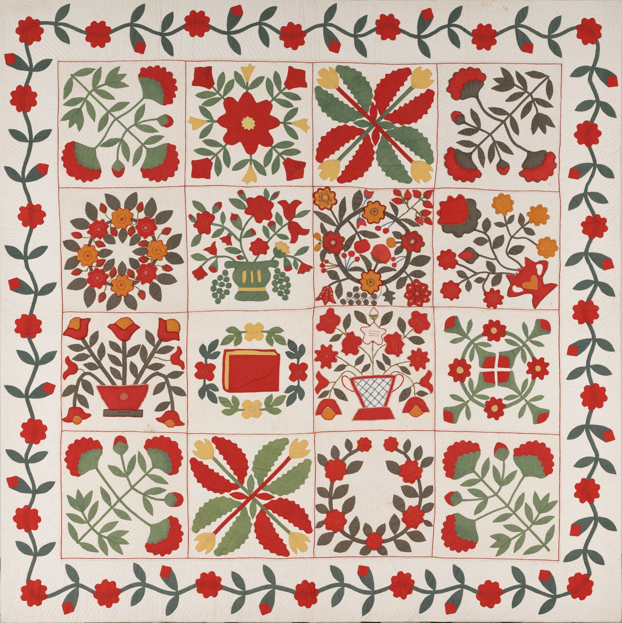 "Album Quilt", Baltimore, Maryland, 1861 körül (pamut selyemmel és gyapjúval) alkotó: Martha E. Keech