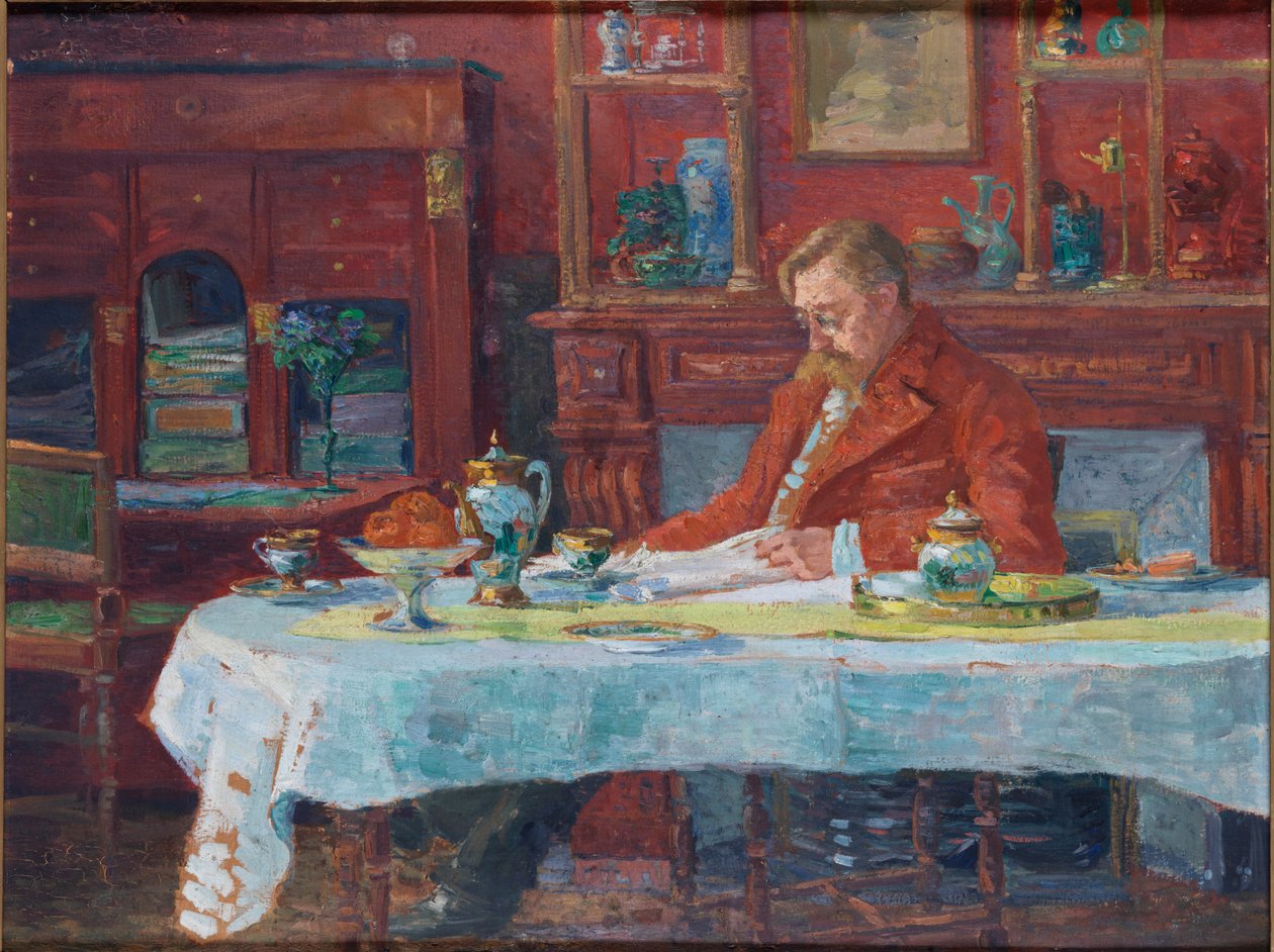 Émile Verhaeren 1855-1918 asztalnál, 1900. alkotó: Marthe Verhaeren
