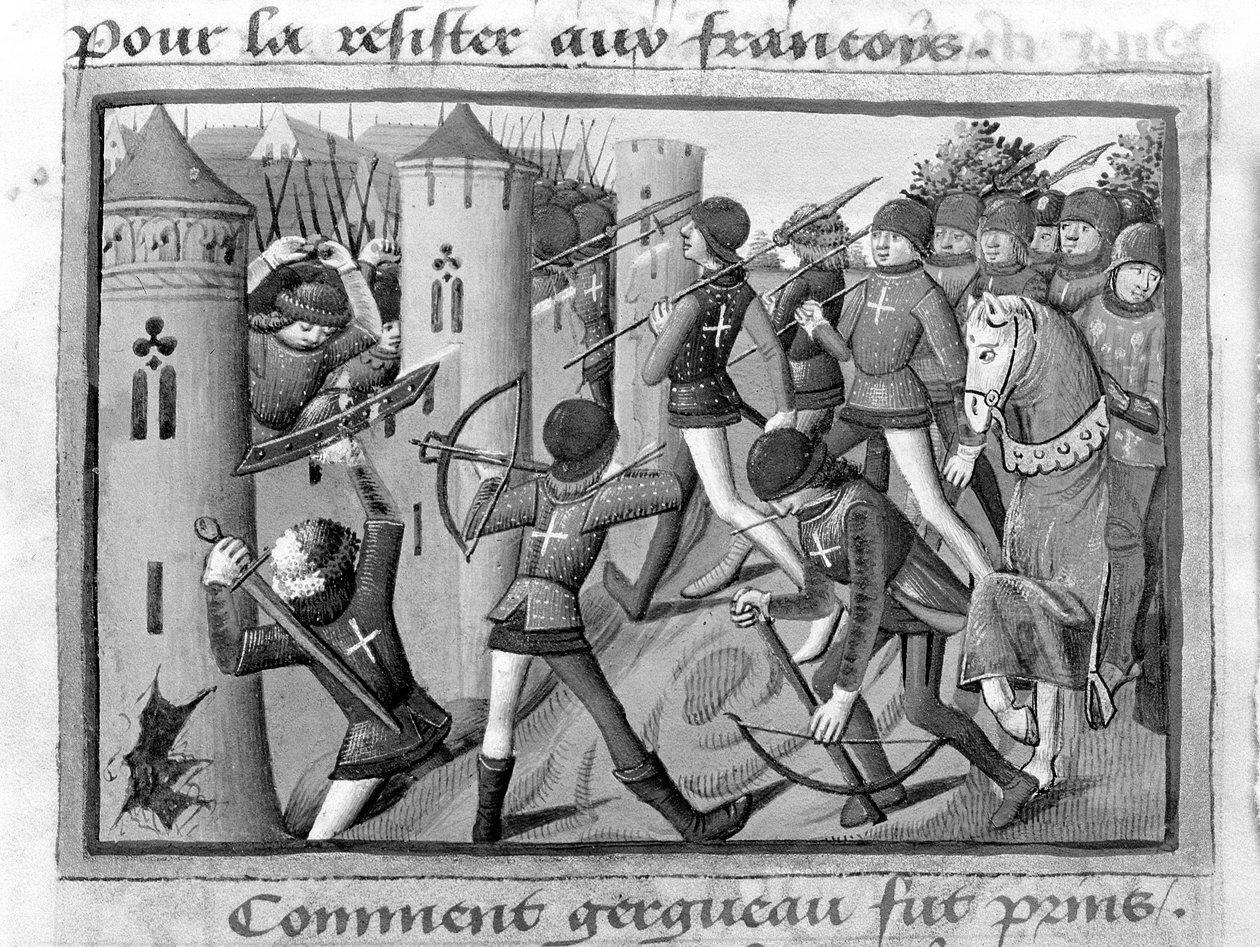 Ms Fr 5054 f.58v Jargeau ostroma, 1428. október, „Les Vigiles de Charles VII”, 1484 alkotó: Martial de Paris
