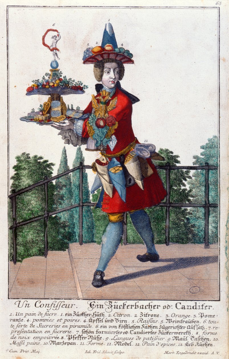 Cukrász, 1735 körül (színes metszet) alkotó: Martin Engelbrecht