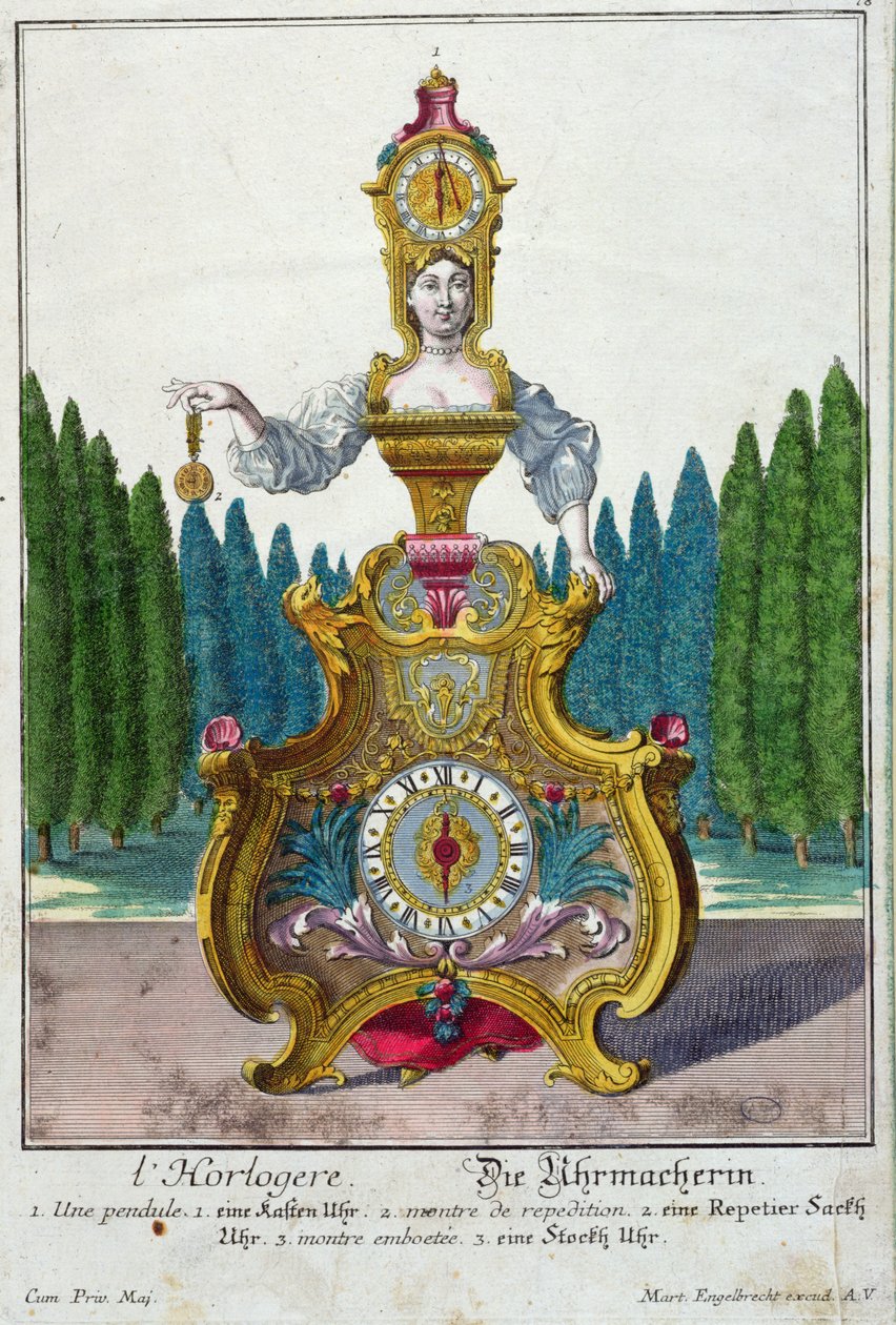 Az órásmester, 1735 körül (színes metszet) alkotó: Martin Engelbrecht