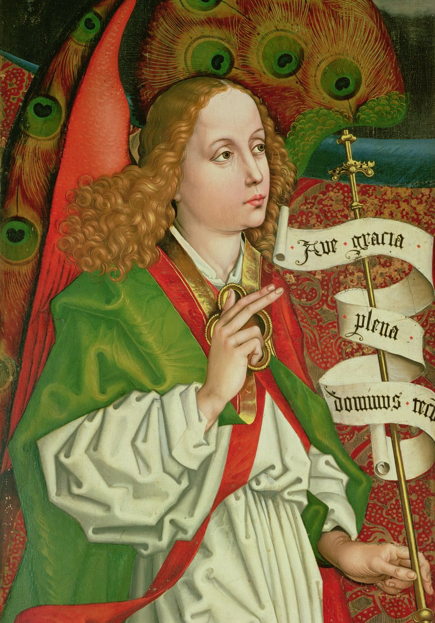 Gábriel arkangyal részlete az Angyali üdvözletből, az Orlier oltárképről, 1468-70 körül alkotó: Martin Schongauer