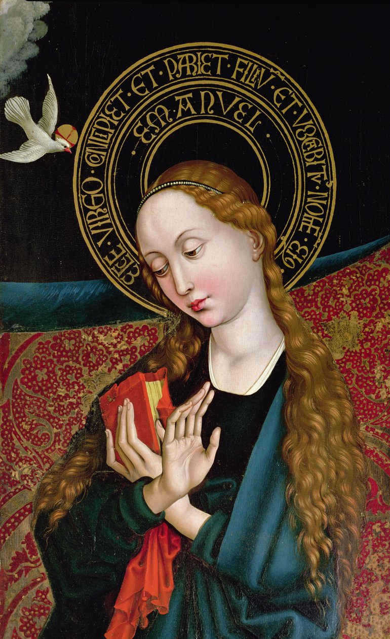 Részlet a Szűzről az Angyali üdvözletből, az Orlier oltárképről, 1468-70 körül alkotó: Martin Schongauer