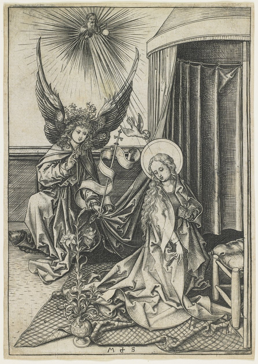 Az Angyali üdvözlet, c. 1480 alkotó: Martin Schongauer