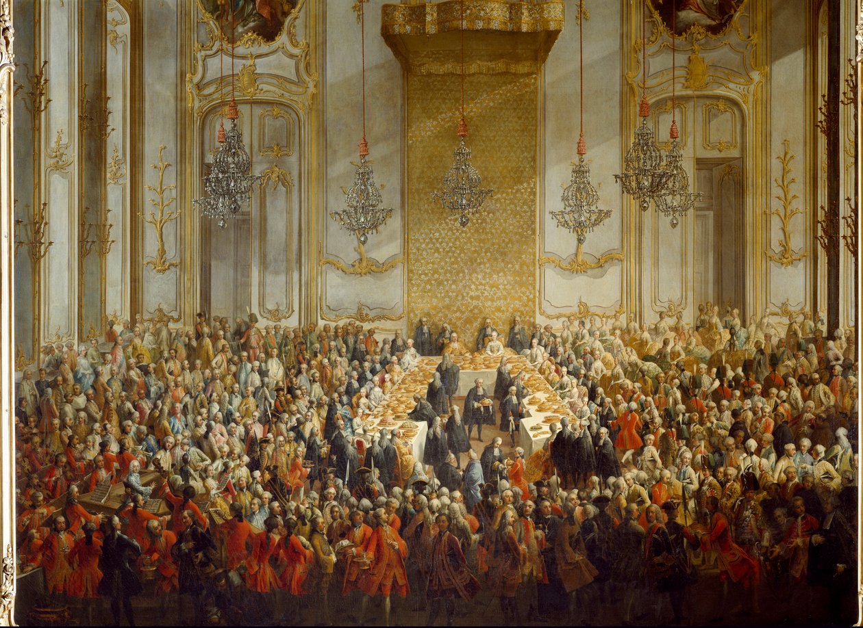 Hivatalos bankettet rendeztek Izabella pármai hercegnő és II. József császár esküvőjére, 1760.10.06. Részlet (festmény) alkotó: Martin (and studio) Mytens or Meytens