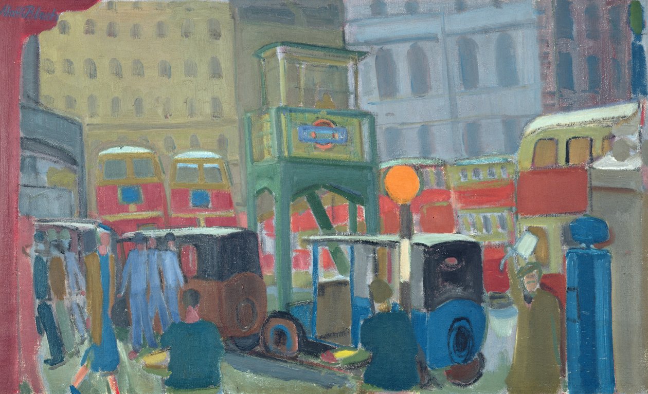 Buszok a londoni Victoria pályaudvaron (olaj, vászon) alkotó: Martin Bloch