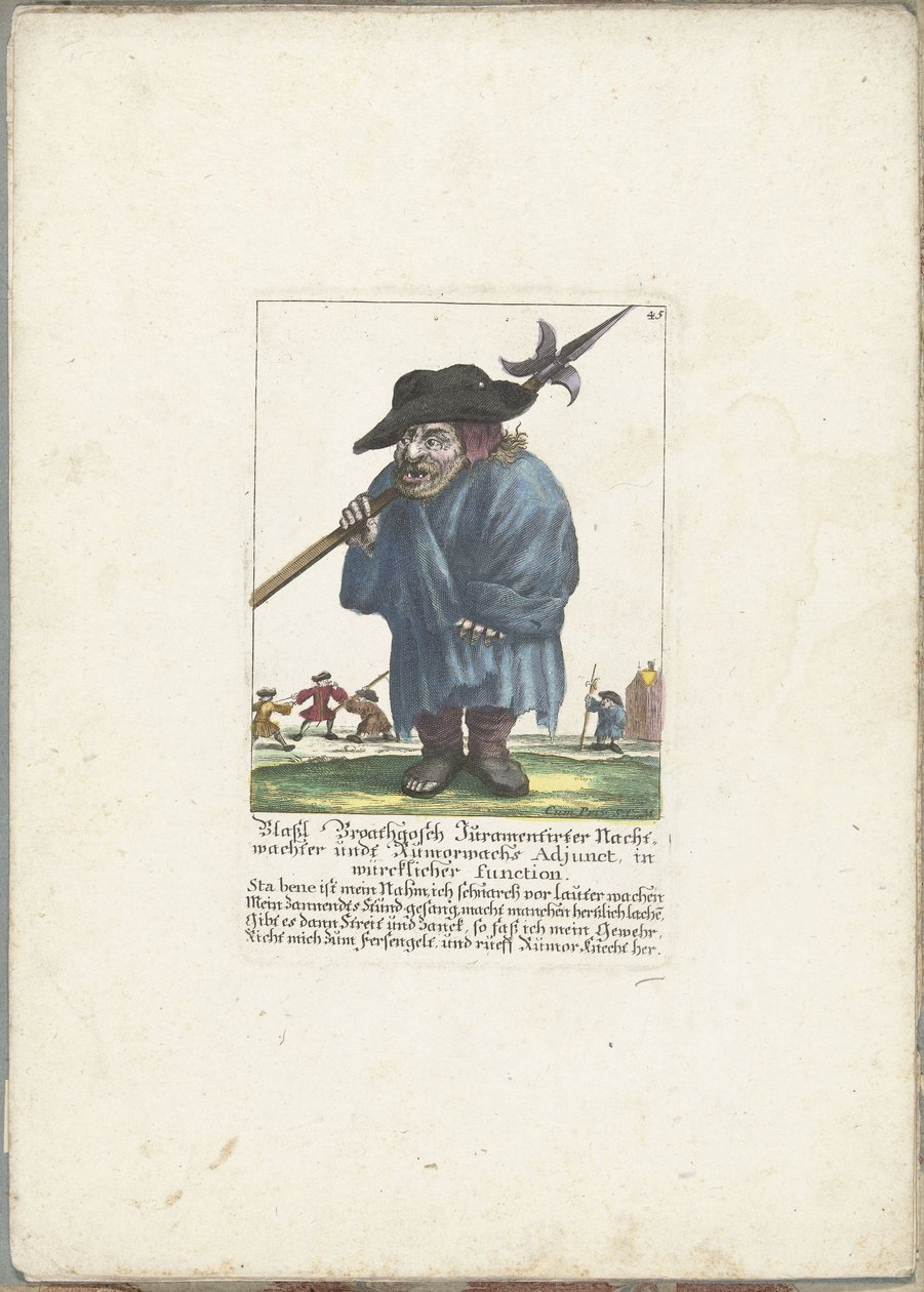A dwerg Blassl Broatgosch, 1710 körül Blassl Broatgosch Jurassic Night Watchman és Rumorwachs Adjunct, valós funkcióban (cím az objektumon) Il Callotto resurcitato vagy újonnan berendezett kis szekrény (sorozat címe) alkotó: Martin Engelbrecht (attributed to)