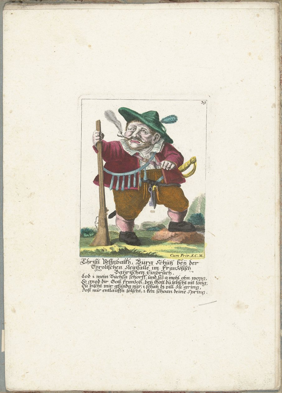 De dwerg Christl Vestnbalkh, 1710 körül Christl Vestnbalkh, Bürg Schütz a tiroli kőcsapda közelében a francia bayri betörésben (cím a tárgyon) Il Callotto resurcitato vagy újonnan berendezett kis szekrény (sorozat címe) alkotó: Martin Engelbrecht (attributed to)