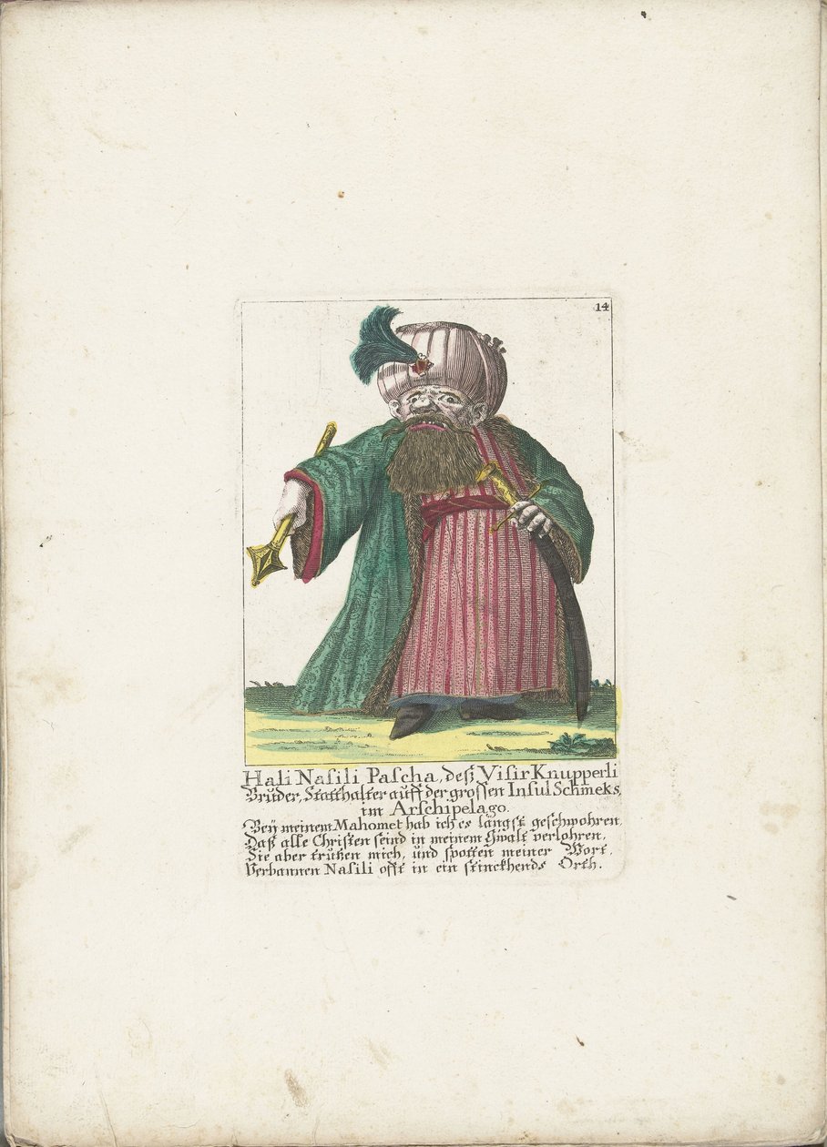 De dwerg Hali Nasili Pasha, 1710 körül Hali Nasili Pascha, testvére, Visir Knupperli, az arskipelágói Schmeks nagy sziget kormányzója (cím a tárgyon) Il Callotto resurcitato vagy újonnan berendezett kis szekrény (sorozat címe) alkotó: Martin Engelbrecht (attributed to)