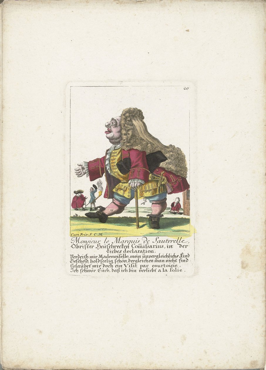 A törpe Monsieur le Marquis de Sauterelle, kb. 1710 Monsieur le Marquis de Sauterelle, Obrister Heüschrecken Commissarius, in der Liebes nyilatkozat (cím a tárgyon) Il Callotto resurcitato vagy Újonnan kinevezett Zwerchen kabinet (sorozat címe) alkotó: Martin Engelbrecht (attributed to)