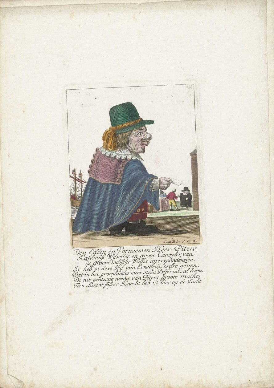 A törpe Piters Kahlmüß Wisseller bálnavadászként, 1710 körül Den Edlen és Vornaemen Heer Piters Kahlmüß Wisseller és Groot Canzeler, a Greenlandische Walfis tudósítója (cím a tárgyon) Il Callotto resurcitato oder Neu eigerichts Zwerchen C alkotó: Martin Engelbrecht (attributed to)