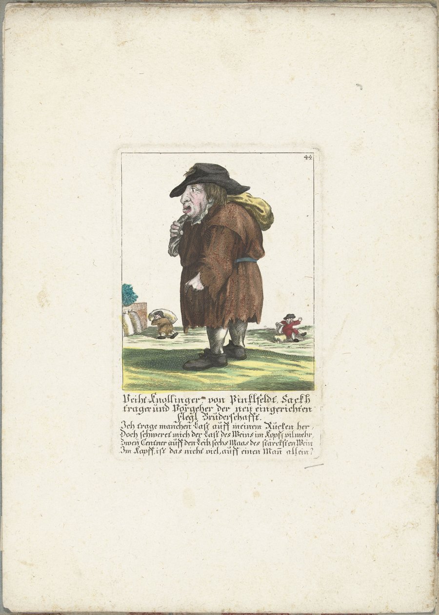 A dwerg Veith Knollinger, Pinklfeldt, 1710 körül Veith Knollinger von Pinklfeldt, Baghtrager és az újonnan alapított Flegl Testvériség elődje (cím a tárgyon) Il Callotto resurcitato vagy újonnan berendezett kis szekrény (sorozat címe) alkotó: Martin Engelbrecht (attributed to)