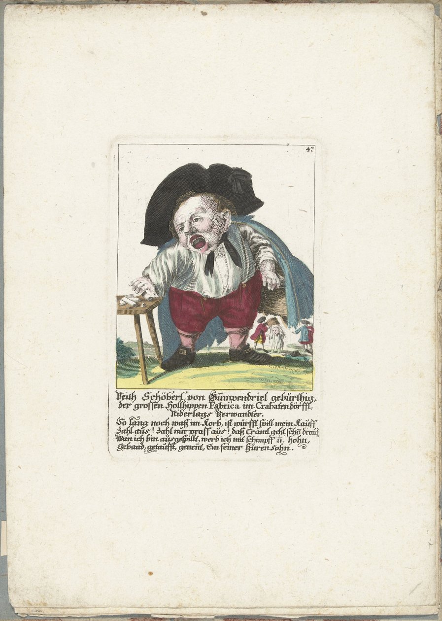 A dwerg Veith Schöberl von Gümpendriel, 1710 körül Veith Schöberl von Gümpendriel született, a crabatendörffli nagy Hollhippen Fabrica, Niderlag rokona (cím a tárgyon) Il Callotto resurcitato vagy újonnan berendezett kis szekrény (ti. sorozat). alkotó: Martin Engelbrecht (attributed to)