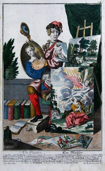 Egy festő, 1735 körül (színes metszet) alkotó: Martin Engelbrecht