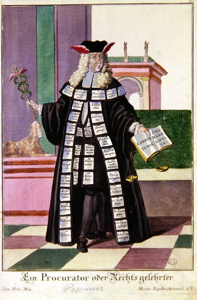 Egy ügyész, 1735 körül (metszet) alkotó: Martin Engelbrecht