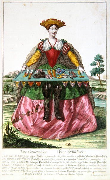 Egy cipész, 1735 körül (színes metszet) alkotó: Martin Engelbrecht