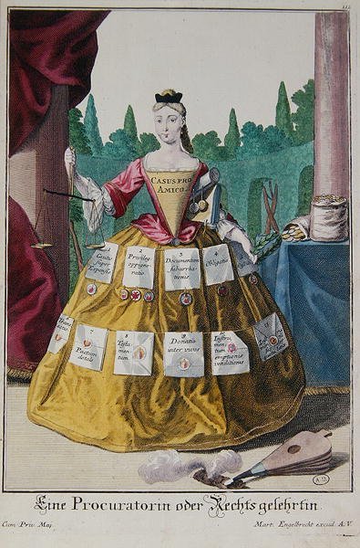 Egy ügyésznő, 1735 körül (színes litó) alkotó: Martin Engelbrecht