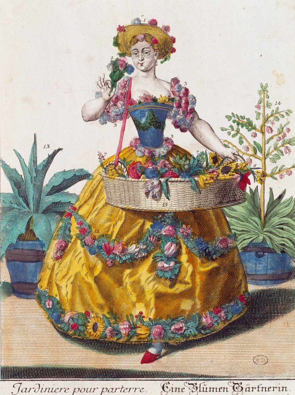 Kertész, metszet Martin Engelbrecht (1684-1756) Assemblage des nouveau manouvries habilles-ből, Németország alkotó: Martin Engelbrecht