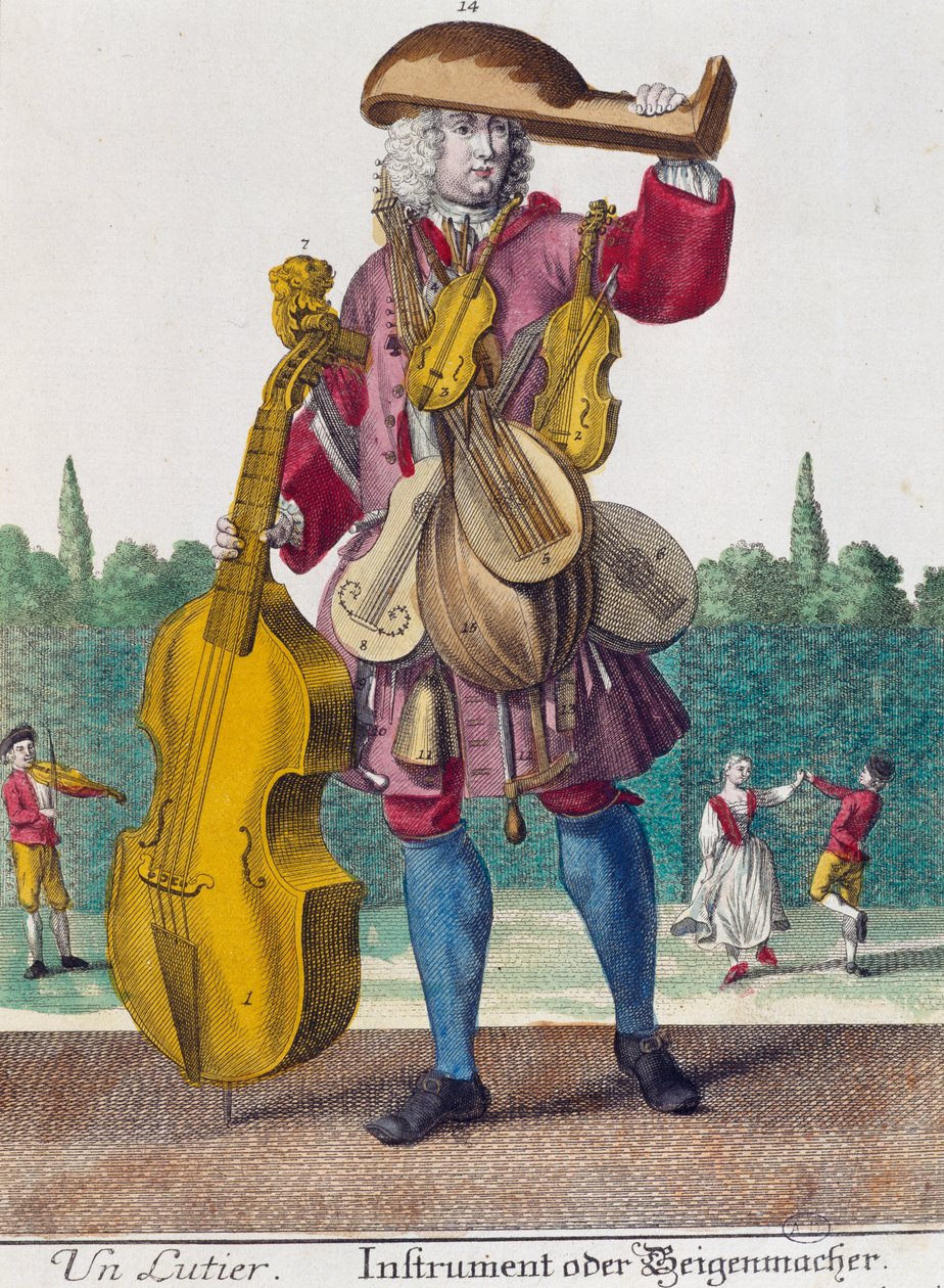 Lantos, metszet az Assemblage des nouveau manouvries habilles-ből, Martin Engelbrecht (1684-1756), Németország alkotó: Martin Engelbrecht